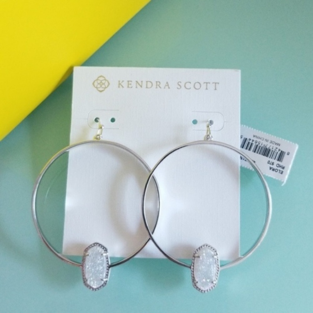 Kendra Scott Iridescent Drusy Elora silver earrings BNWT - Picture 3 of 7